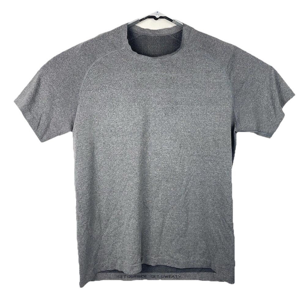 Lululemon Shirt Mens Large Gray Short Sleeve Metal Vent Tech Workout Gym Logo